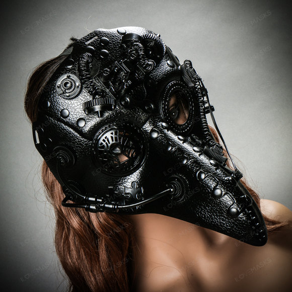 Long Nose Plague Doctor Steampunk Masquerade Mask - Black - Picture 9 of 9